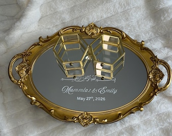 Vintage gepersonaliseerd gespiegeld ringblad voor verloving, bruiloft, Nikkah