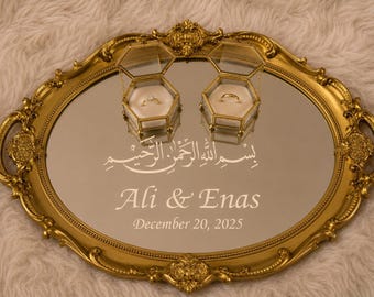 Vintage Personalized Mirrored Ring Tray for Engagement, Wedding, Nikkah