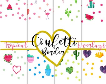 Confetti Clipart, Confetti Border, invitation clipart, digital confetti, confetti background, tropica confetti, overlays border