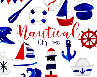Watercolor nautical clipart, sailboat clipart, lighthouse clipart, sea clipart, nautical planner, lighthouse, anchor, hat, sea waves