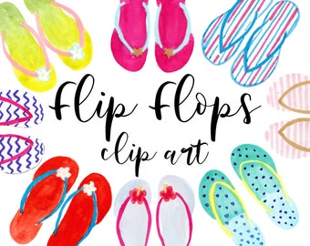 Slippers clipart, aquarel clipart, zomerschoenen clipart, strand, zomer, sandalen, schoen graphics, commercieel gebruik