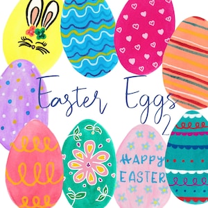 Easter Eggs clipart, Easter clipart, watercolor eggs clipart, eggs painted, brush clipart, spring, home decoration, kids clipart