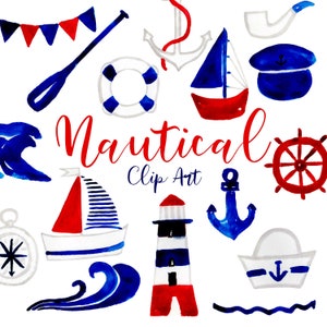 Nautische Aquarell-Clipart, Segelboot-Clipart, Leuchtturm-Clipart, Meeres-Clipart, nautischer Planer, Leuchtturm, Anker, Hut, Meereswellen