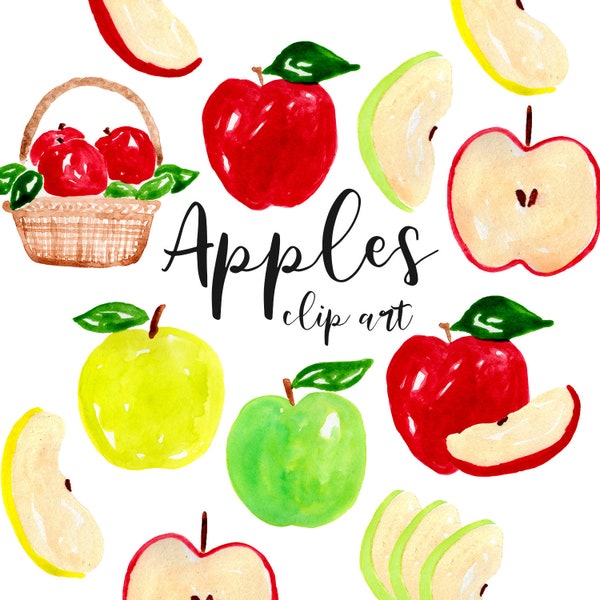 Apple clipart, watercolor clip art, fruit, spring, apple slice, fruit basket, apple juice, commercial use