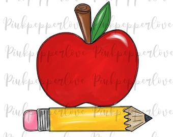 Matita scolastica png, Mela png, Ritorno a scuola png, Gomma rosa, mela sublimazione, scuola png, insegnante png, mela clipart