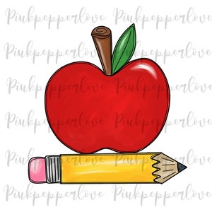 School Pencil png, Apple png, Back to school png, Pink eraser, sublimation apple, school png, teacher png, apple clipart