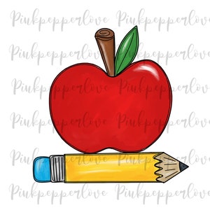 School Pencil png, Apple png, Back to school png, Blue eraser, sublimation apple, school png, teacher png, apple clipart