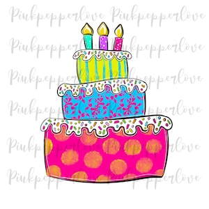 Verjaardagstaart png, Happy birthday png, met de hand getekend, verjaardagsfeestje, wenskaart, afdrukbare kunst, commercieel gebruik