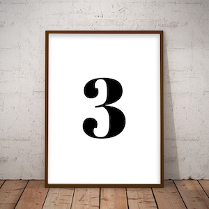 Printable Number 3, Number three Poster, Black and White Number, Typography Print, Wall Print, Minimalist Print