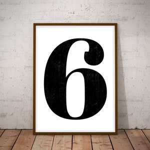 Printable Number 6, Number Six Poster, Black and White Number, Typography Print, Wall Print, Minimalist Print