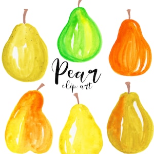 Pera clip art, pera acquerello, frutta clip art, cibo, giallo, verde, acquerello clip art, uso commerciale