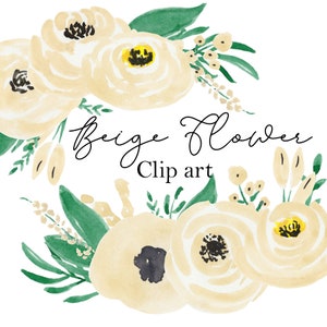 Fleurs d'aquarelle beige, roses beiges, bouquet, crème, feuilles vertes, ivoire, champagne, pivoines, utilisation commerciale, mariage, mariage