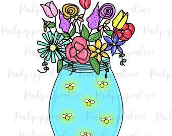 Flowers Pot Png, Sublimation Mason Jar, T-shirt Print, Fireflies png, Animals and Flowers png, Floral