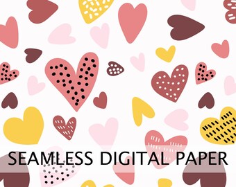 Hearts Digital Paper, Love Digital Paper, scrapbooking, hand painted, hearts background, hearts pattern, valentines day, commercial use