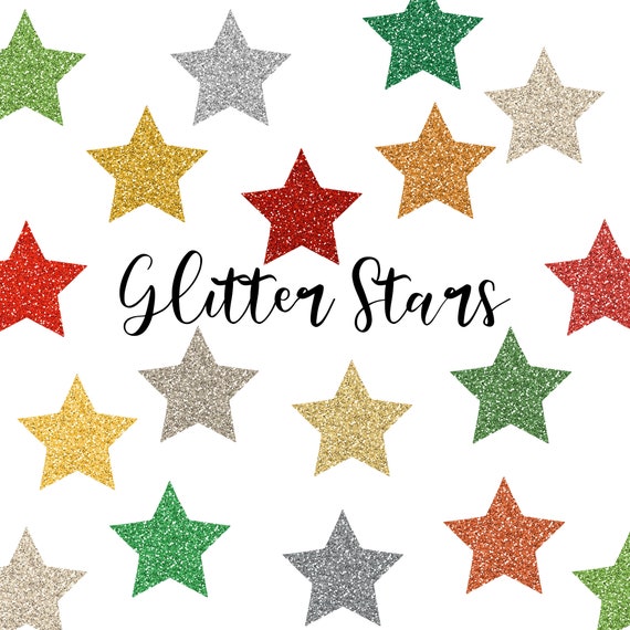 Glitter Star Clipart, Christmas Stars, Starry Sky, Gold and Silver