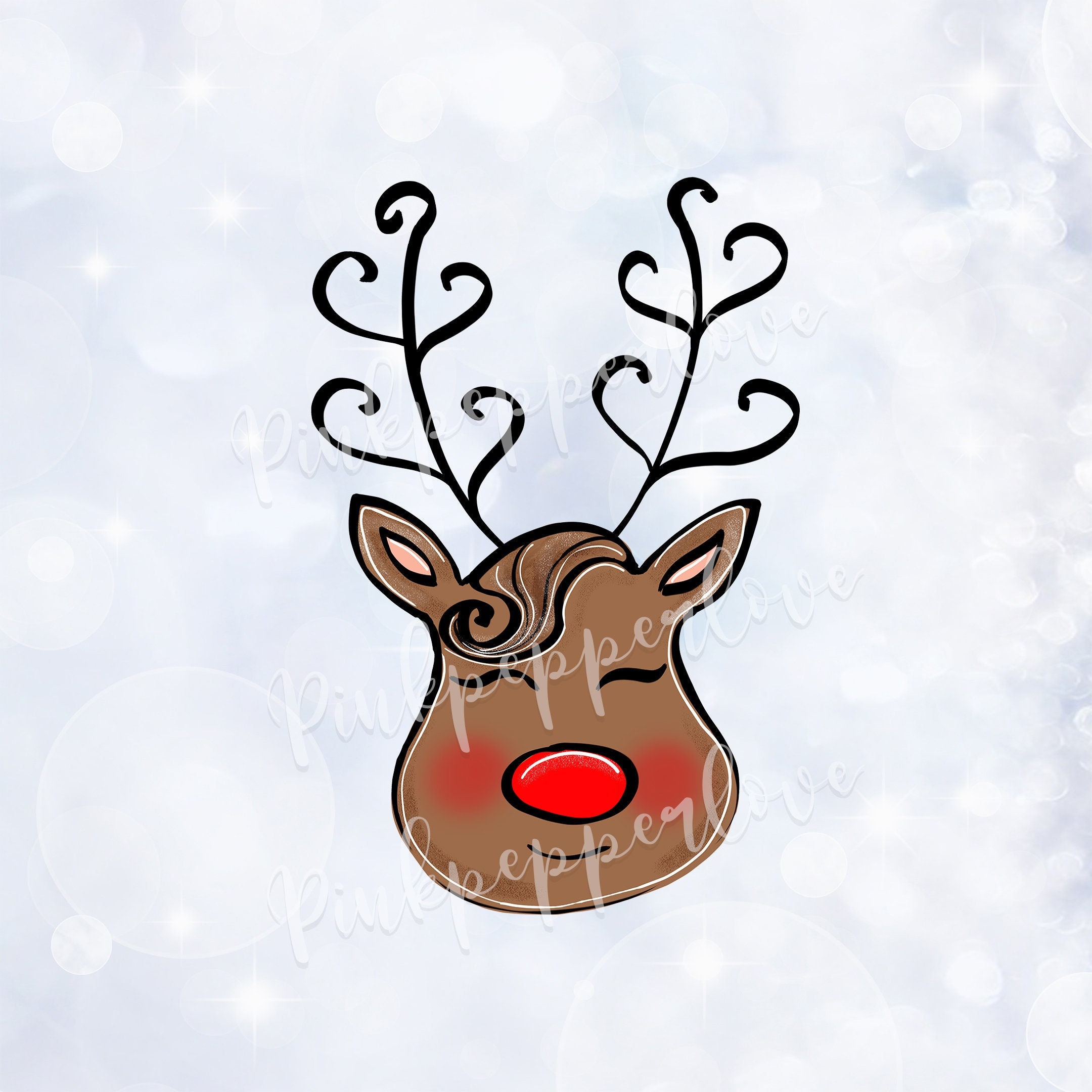 Sketch of a reindeer wearing a santa hat on Craiyon