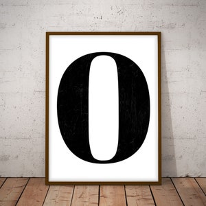 Printable Number 0, Number Zero Poster, Black and White Number, Typography Print, Wall Print, Minimalist Print