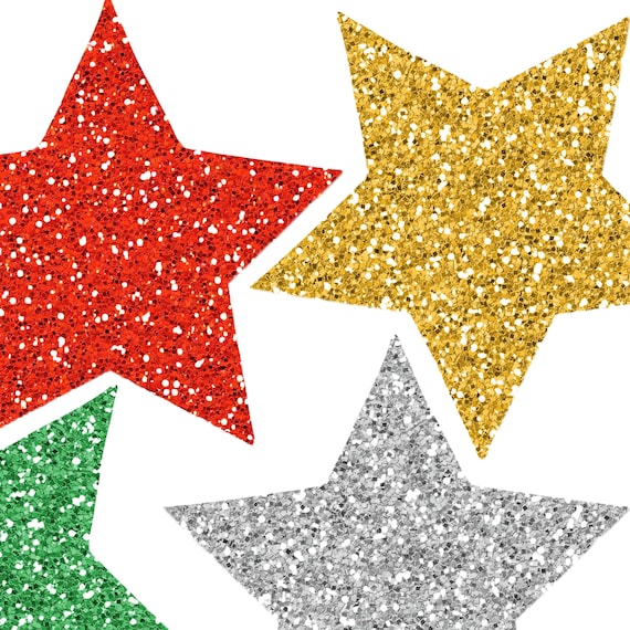 Glitter Star Clipart, Christmas Stars, Starry Sky, Gold and Silver