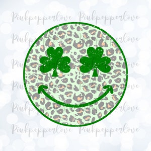 St. Patrick&#39;s Day, Smiley png, Leopard Smiley, Retro png, Clover png, Sublimation print, Smiley Face png,