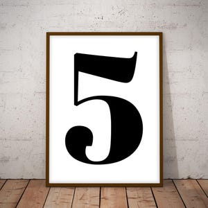 Printable Number 5, Number Five Poster, Black and White Number, Typography Print, Wall Print, Minimalist Print