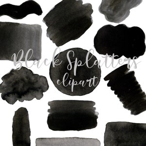 Spray zwarte clipart #5, aquarel spatten clipart, borstel, kunst, blob, zwarte achtergrond, aquarel textuur, clipart logo, zwarte banner