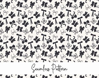 Bow seamless pattern, black and white bow, scrapbooking, bow background, black bows, paper with bows, extra small size