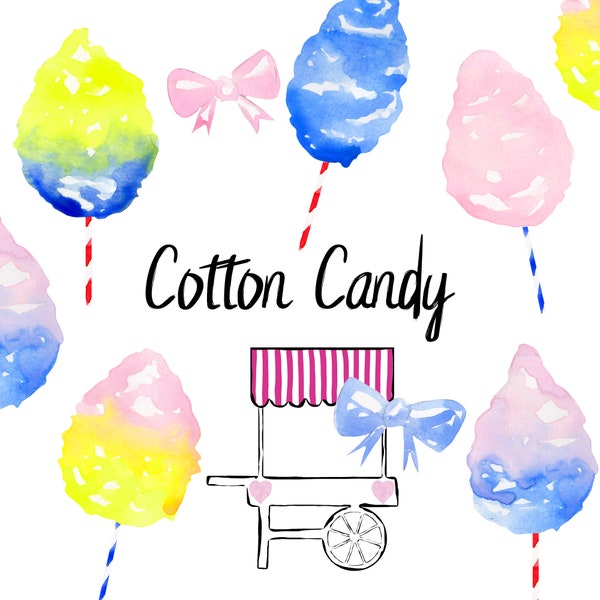 Cotton candy, sweets clip art, sweets illustration, watercolor clipart, food clip art, party invitation, unicorn, commercial use