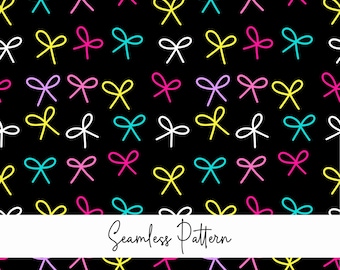 Bow seamless pattern, coquette pattern, bow background, neon bows, coquette print, girl fabric, small size