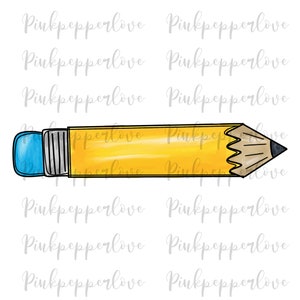 Può includere: Una matita gialla con una gomma blu e una punta affilata. La matita è disegnata in uno stile cartone animato.