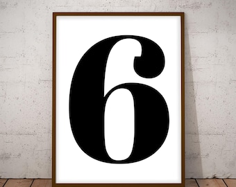 Elegant Number Six Print. Distressed 6 Classic Typeface Numeral