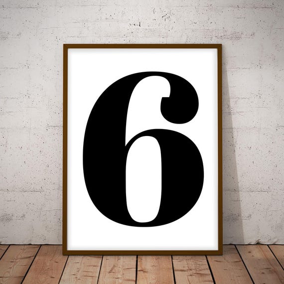 Printable Number 6, Number Six Poster, Black and White Number
