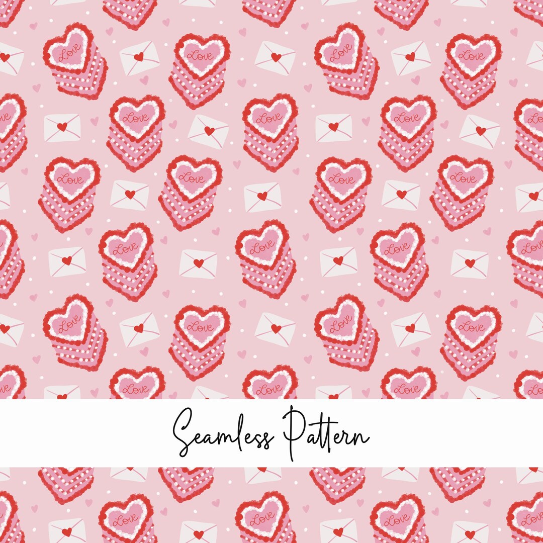Seamless Pattern Valentine's Day Cake, Valentines Day Digital Paper ...