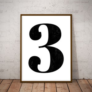 Printable Number 3, Number three Poster, Black and White Number, Typography Print, Wall Print, Minimalist Print