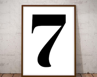Printable Number 7, Number Seven Poster, Black and White Number, Typography Print, Wall Print, Minimalist Print