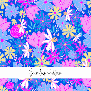 Motivo floreale senza cuciture, carta digitale a fiori, scrapbooking, sfondo floreale, motivo primaverile, rosa neon, uso commerciale