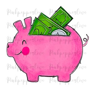 Piggy Bank png, Piggy png, Money png, Savings, kids illustration, bank png, digital file, commercial use
