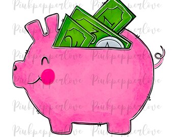 Piggy Bank png, Piggy png, Money png, Savings, kids illustration, bank png, digital file, commercial use