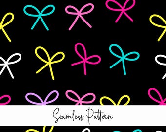 Bow seamless pattern, coquette pattern, bow background, neon bows, coquette print, girl fabric, commercial use