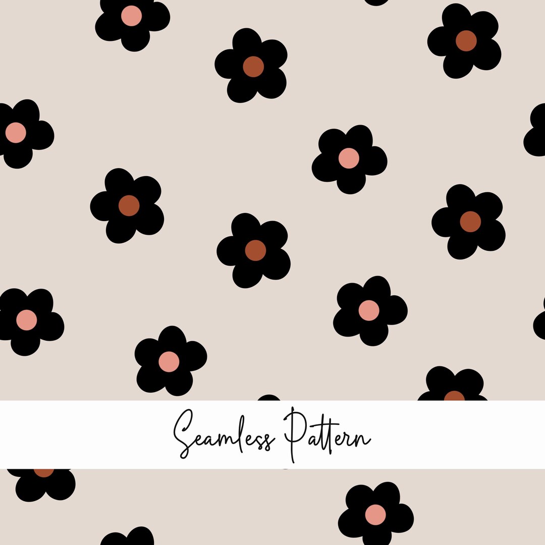 Seamless Floral Black Pattern, Black and Rust Daisies Seamless Pattern ...
