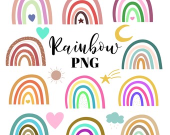 Regenboog illustraties, boho regenboog, pastel regenboog, digitale clip art set, abstracte regenboog, boho illustraties, boho decoratie