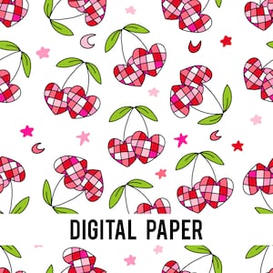 Cherry digital paper, Valentine&#39;s Day digital paper, Retro Cherry, scrapbook, cherry background, cherry pattern, commercial use