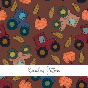 Camion modello senza cuciture, carta digitale zucche, scrapbooking, sfondo autunno, modello trattore, file senza cuciture autunno