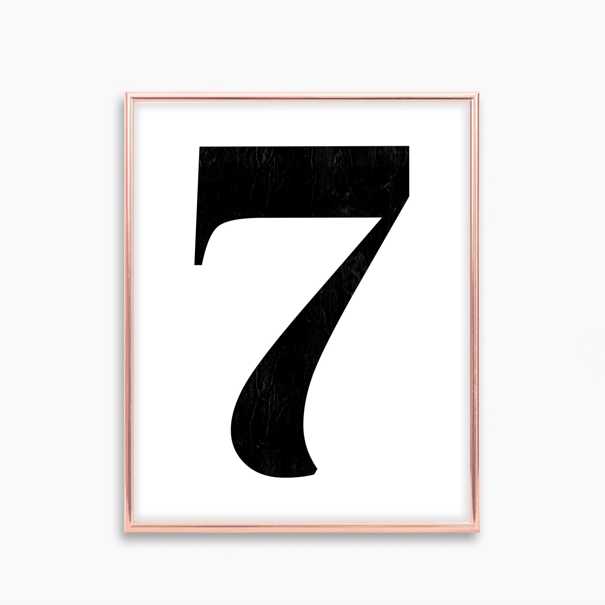 Printable Number 7, Number Seven Poster, Black and White Number  