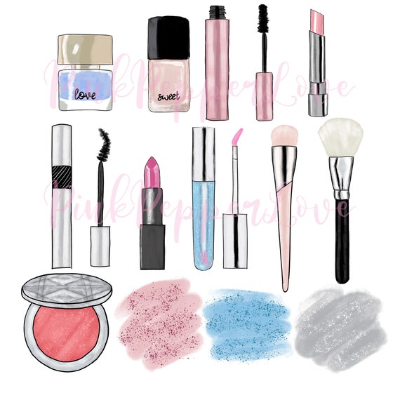 Watercolor Make up Clipart. Cosmetics Clipart Makeup Brushes Beauty Girl  Clipart Make up Cosmetic Visagiste Perfume Manicure 