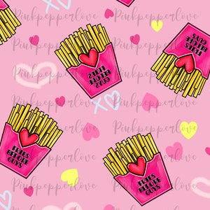 San Valentino Patatine Fritte prima dei ragazzi, carta digitale, rosa, dipinto a mano, sfondo, pattern ripetuto, uso commerciale