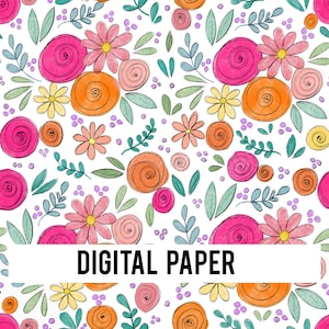 Fiori carta digitale,  carta digitale floreale, scrapbook, sfondo floreale, pattern floreale, uso commerciale