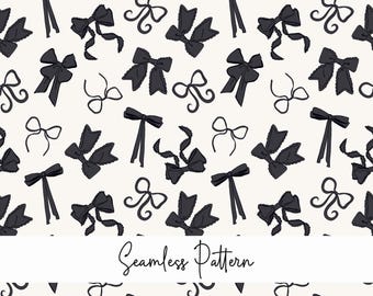 Bow seamless pattern, black and white bow, scrapbooking, bow background, black bows, paper with bows, small size