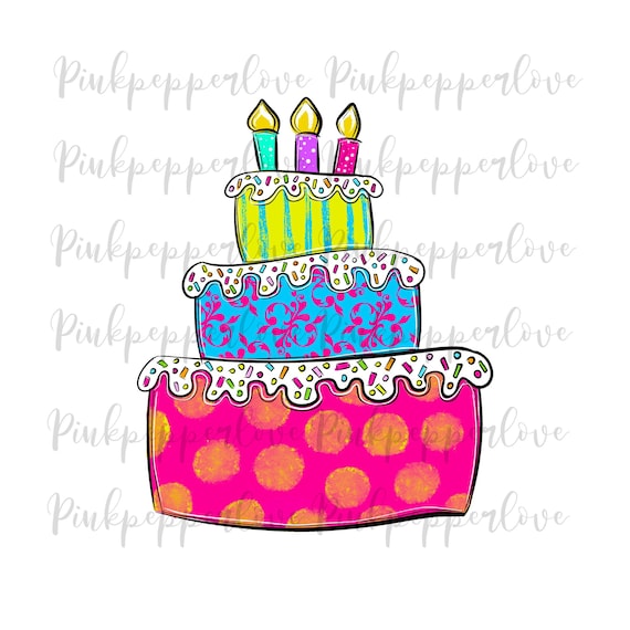 Torta di compleanno png, Buon compleanno png, disegnato a mano, festa di compleanno, biglietto auguri, arte stampabile, uso commerciale