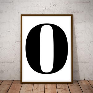 Nummer 0 printbaar, nummer nul poster, zwart-wit nummer, typografische print, muurprint, minimalistische print