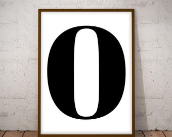 Printable Number 0, Number Zero Poster, Black and White Number, Typography Print, Wall Print, Minimalist Print